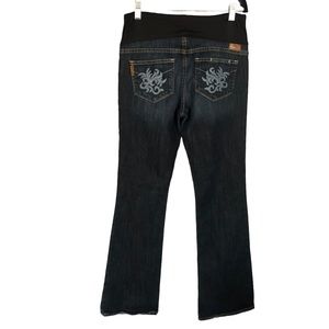 PAIGE Dark Wash Maternity Bootcut Jeans with Embroidered Pockets